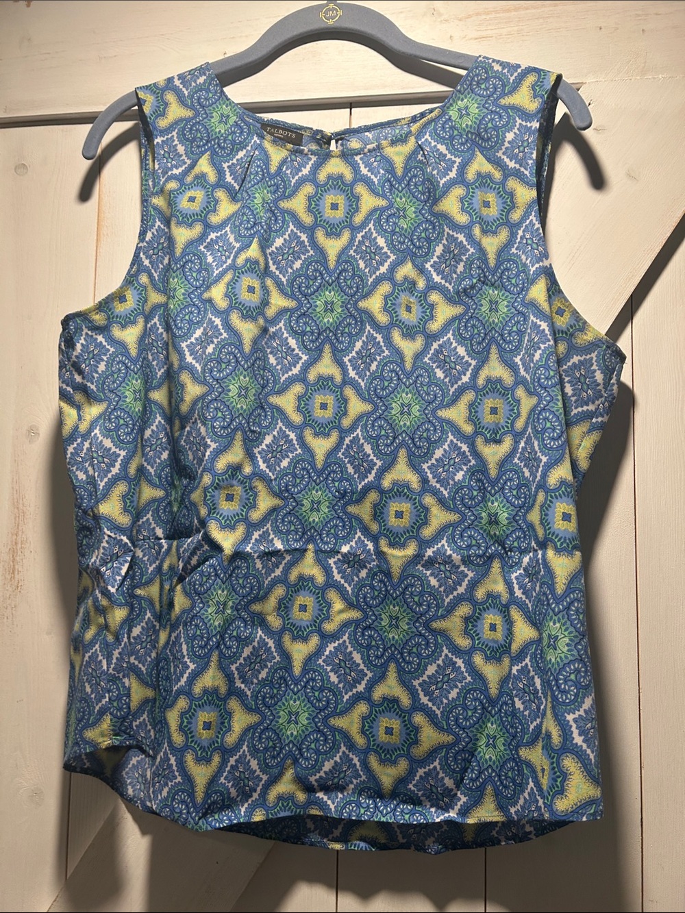 Talbots Blue and Yellow Patterned Sleeveless Camisole 14 Petite Colorful